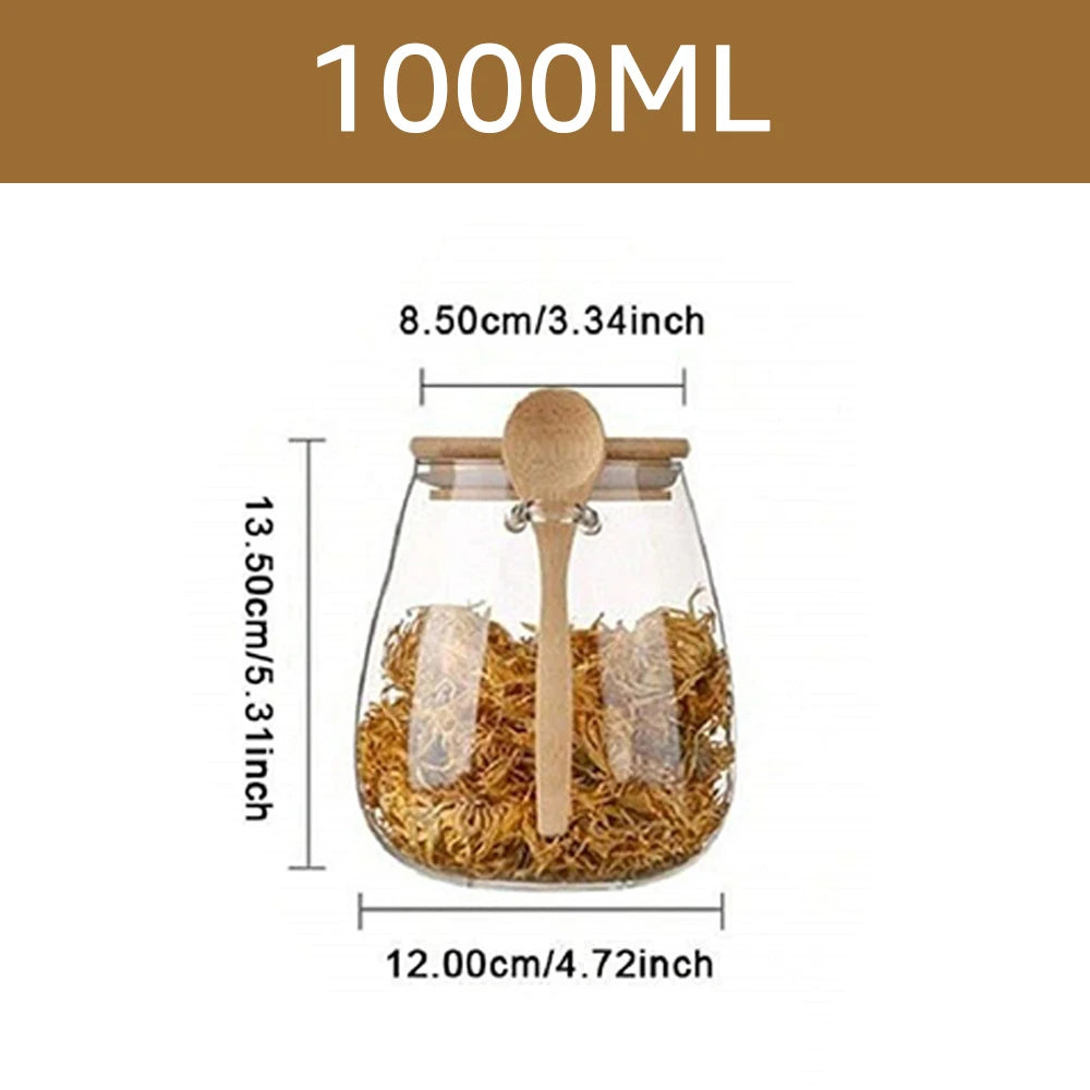 Bamboo-Lid Glass Jar with Built-In Scoop – Elegant Kitchen Storage