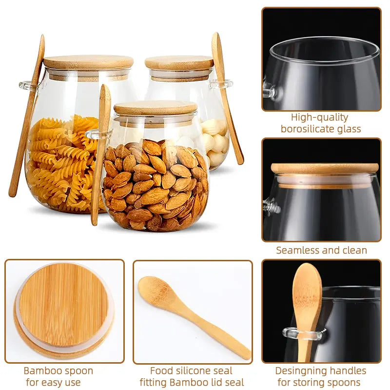 Bamboo-Lid Glass Jar with Built-In Scoop – Elegant Kitchen Storage