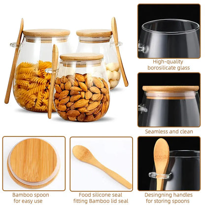 Bamboo-Lid Glass Jar with Built-In Scoop – Elegant Kitchen Storage