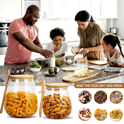 Bamboo-Lid Glass Jar with Built-In Scoop – Elegant Kitchen Storage