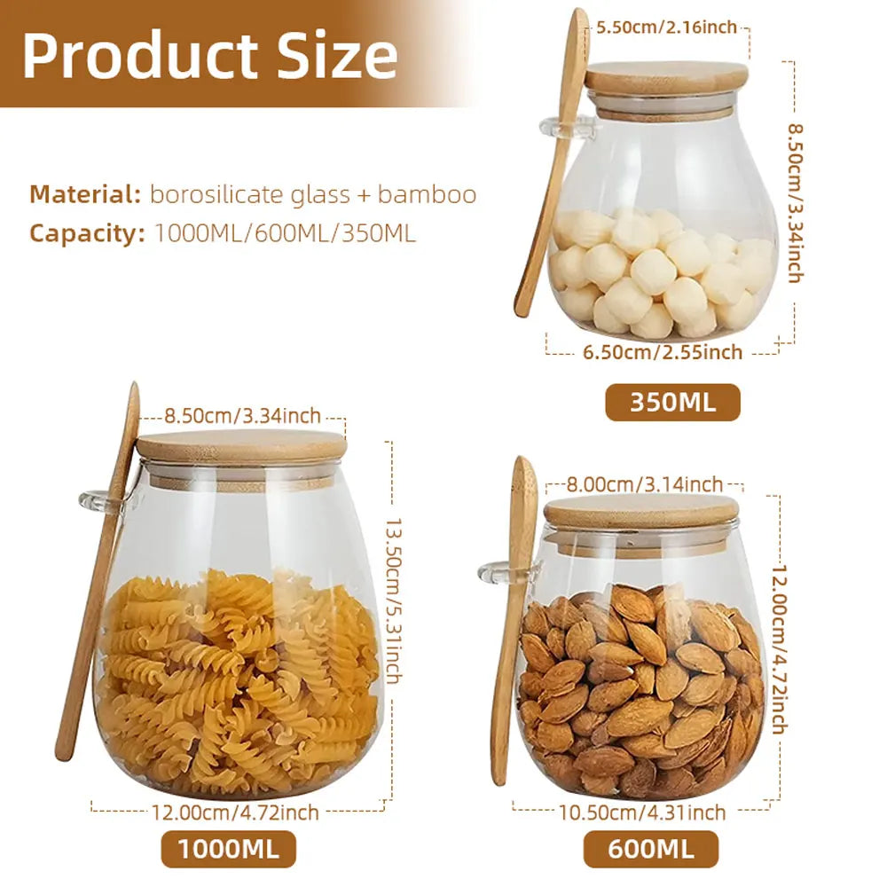 Bamboo-Lid Glass Jar with Built-In Scoop – Elegant Kitchen Storage